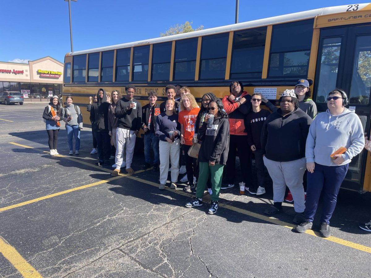 Students in the Belleville High School's Ecology Club take a picture on their field trip to a landfill during their lunch break. 