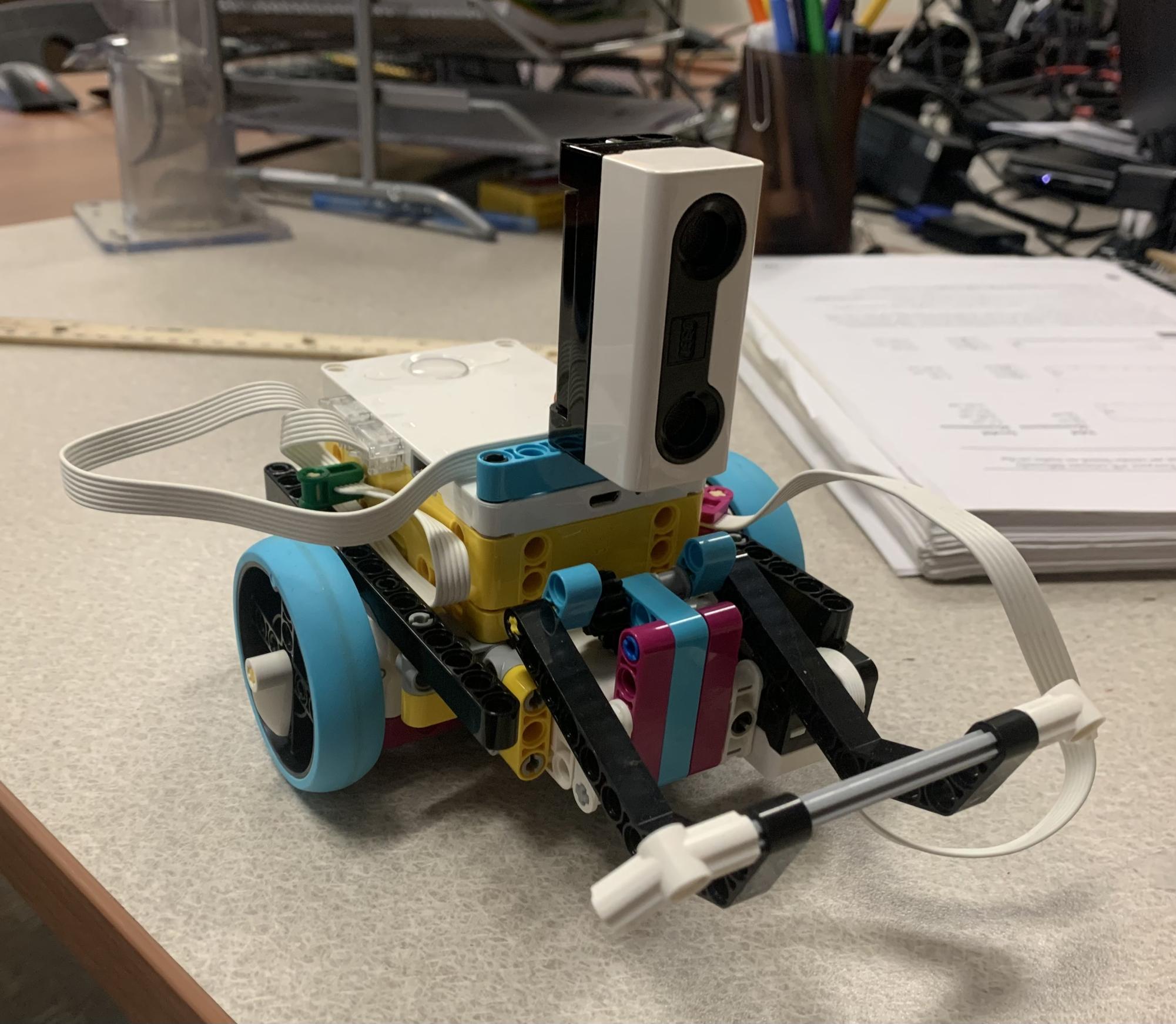 The Lego Spike Prime at Belleville High School in the GIS room. An example of what the Unified robotics team is working up to making for the competition at Northville High school. 