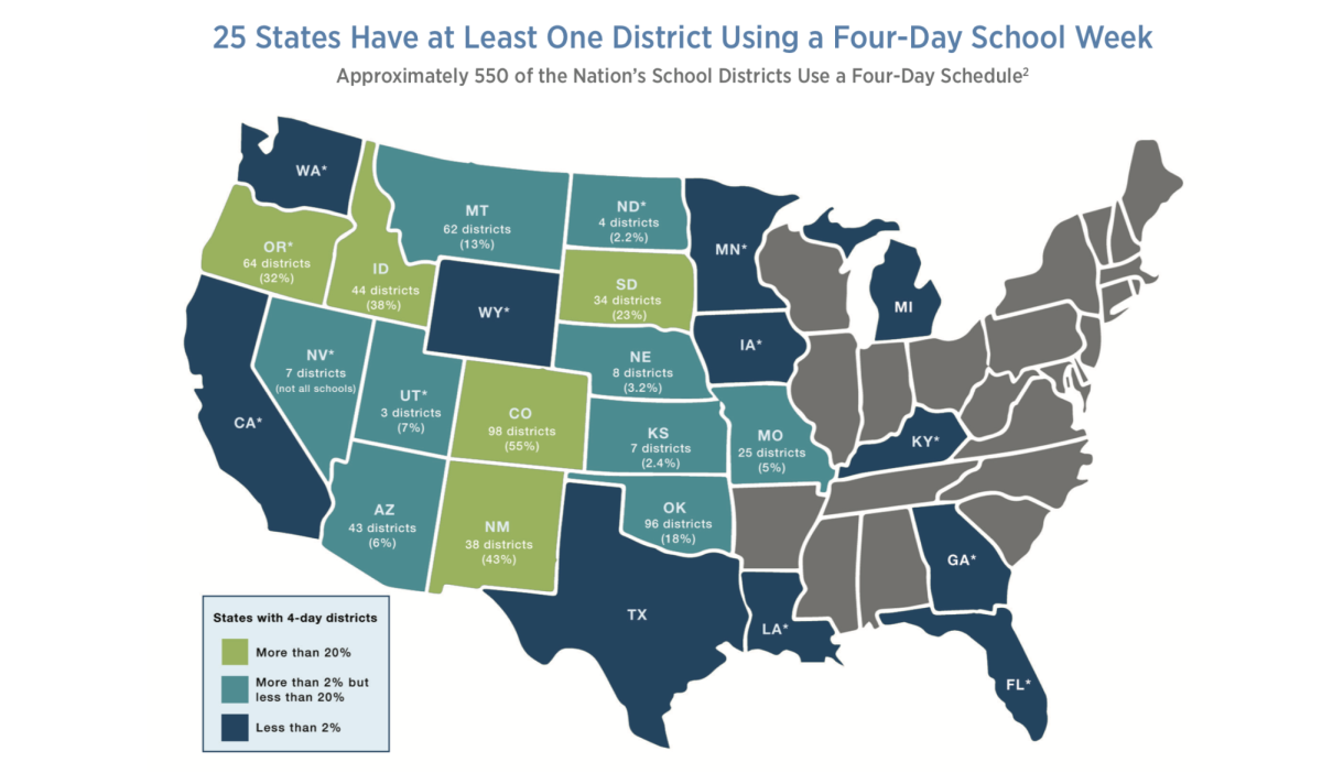 Different districts throughout the country who have adapted 4 day school weeks. Photo provided by The NEA