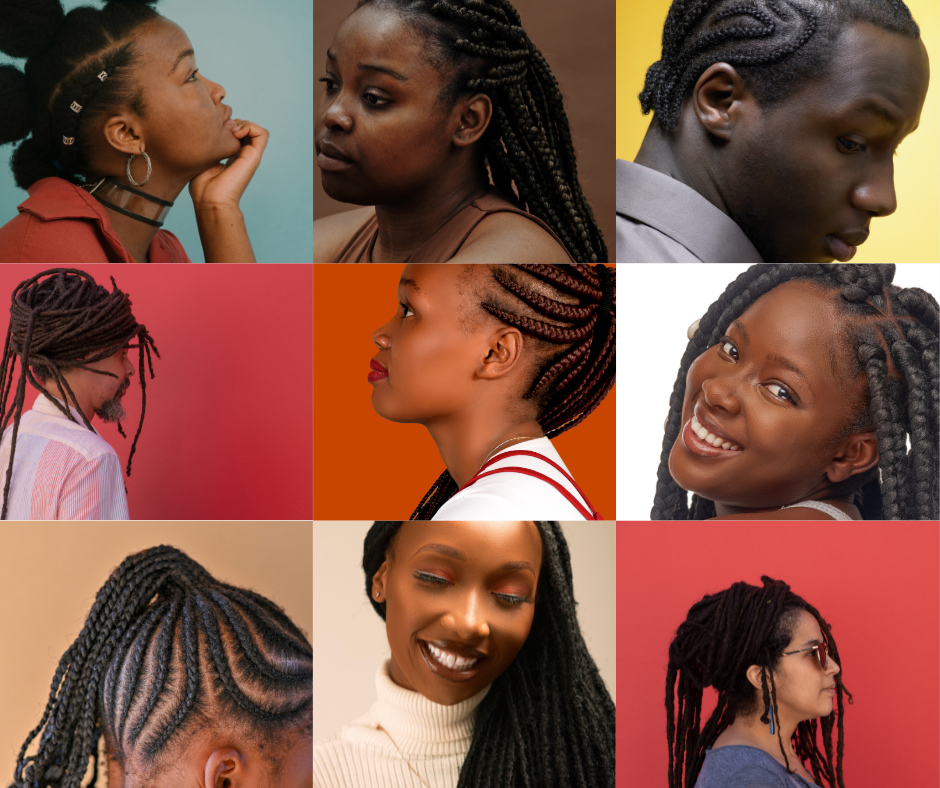 Canva collage of different hairstyles apart of black culture and their patterns created by Neveah O'Neal.