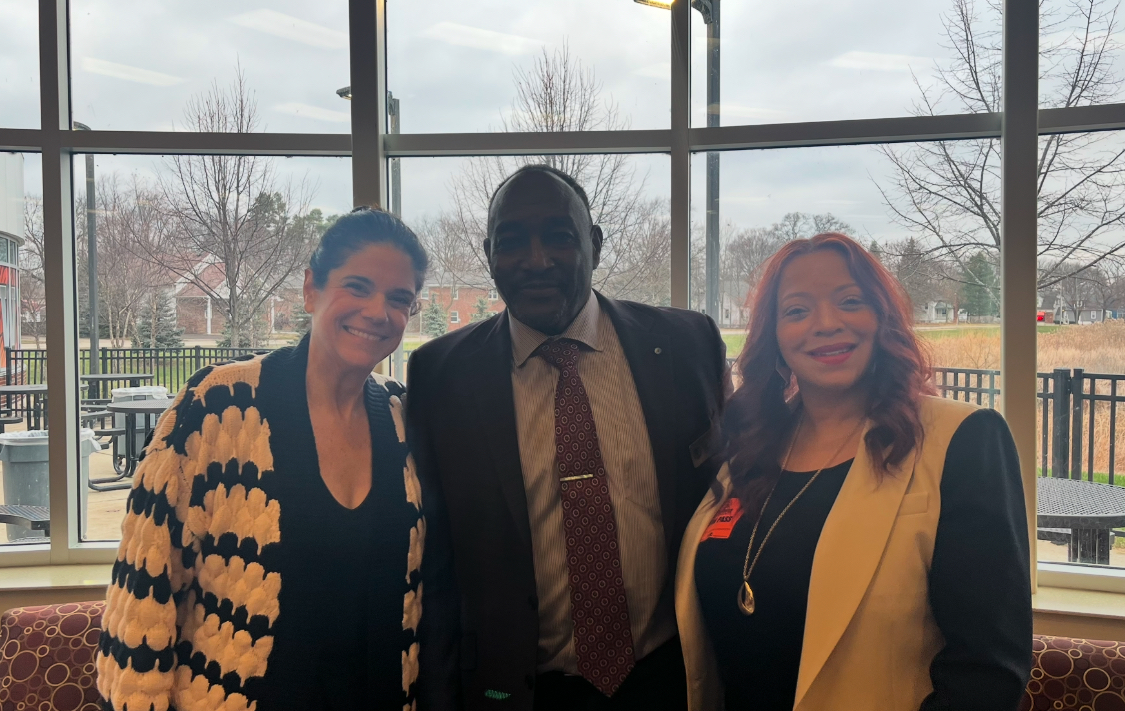 Panelists Mrs. Pearce (left), Mr. Wright (middle), and Mrs. Goff (right) at Belleville High School for the leadership day panel Tuesday, December 17th. They spoke to students about their experiences and story. 