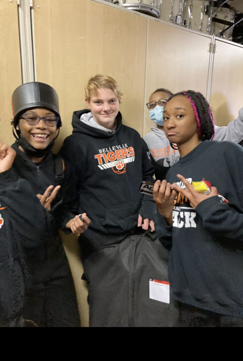 Now Seniors, Maya Foxworth, Drew Rupnow, Keyona Brooks and Bailee Robinson posing for a picture after a football game in  November of 2021. Then freshmen are now about to graduate in the class of 2025 capturing just how fast time flies.