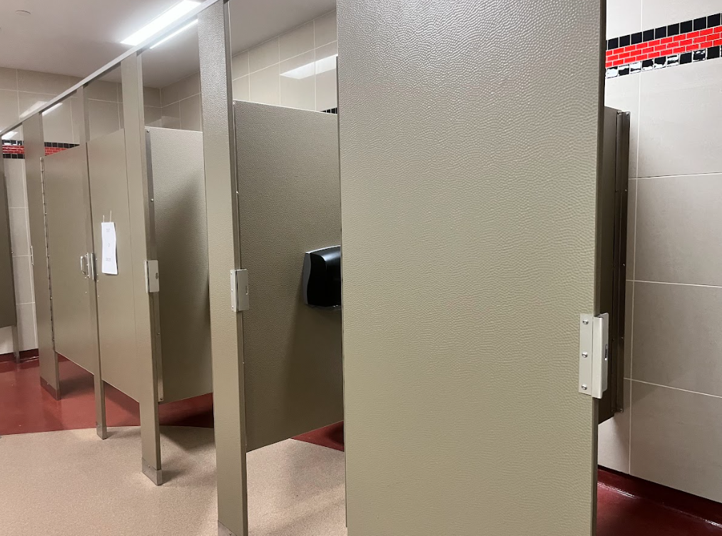 Six available stalls in BHS lunch bathroom on the morning of October 20. One stall is out of order.