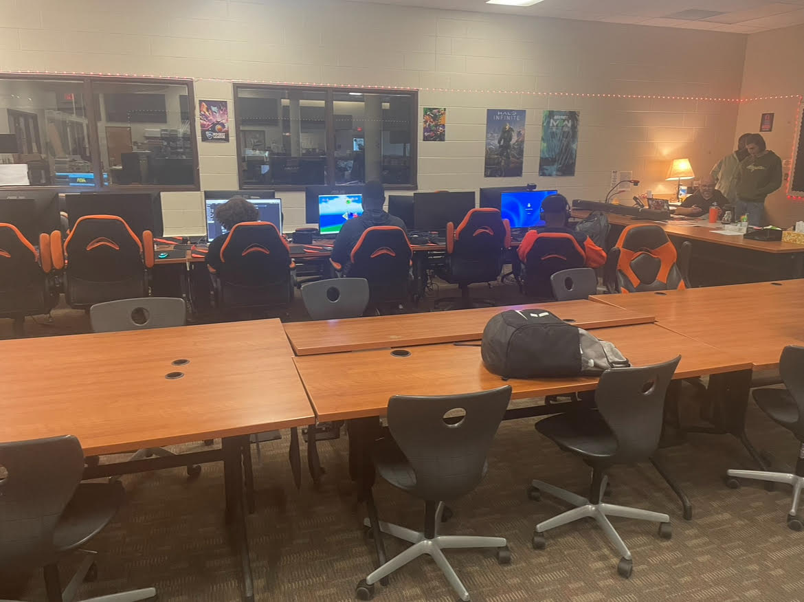 Belleville students gaming inside the eSports lab where the teams play in.