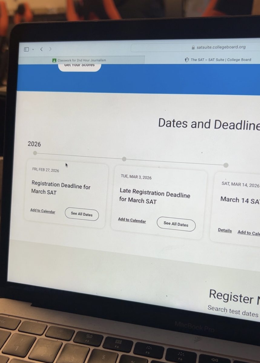 SAT testing sign up dates shown on CollegeBoard website.