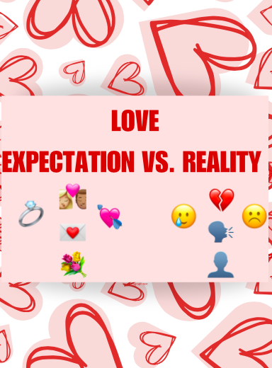 Canva graphic of love expectation vs. reality.