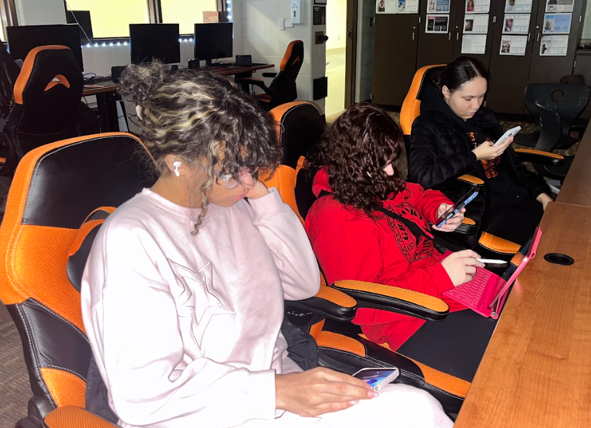 Students on their smartphones during class.